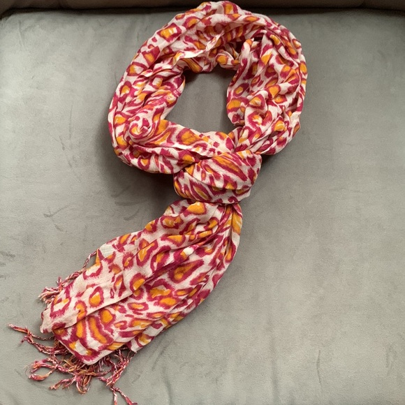 Lightweight Leopard Print Burgundy and Orange Scarf - Picture 6 of 6